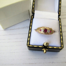 Cargar imagen en el visor de la galería, Antique Edwardian 9ct Gold, 5 Stone Diamond & Ruby Ring, Chester 1909 - MercyMadge
