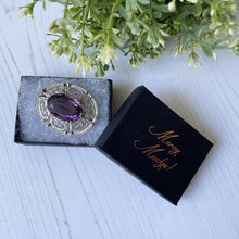 Cargar imagen en el visor de la galería, Antique Victorian Amethyst & Silver Celtic Knot Work Brooch. Scottish Cairngorm Jewellery