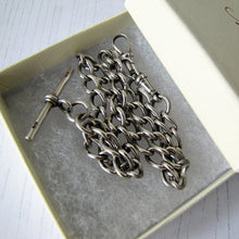 Charger l'image dans la galerie, Victorian Double Albert Silver Pocket Watch Chain With Sliding T Bar, 1864 - MercyMadge