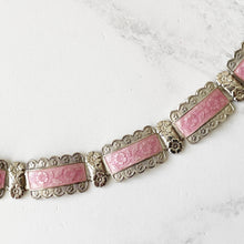 Carica l'immagine nel visualizzatore di Gallery, Art Deco Pink Guilloche Enamel Sterling Silver Bracelet