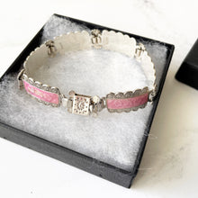 Carica l'immagine nel visualizzatore di Gallery, Art Deco Pink Guilloche Enamel Sterling Silver Bracelet