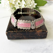Carica l'immagine nel visualizzatore di Gallery, Art Deco Pink Guilloche Enamel Sterling Silver Bracelet