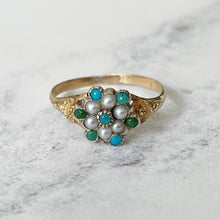 Cargar imagen en el visor de la galería, Georgian Pearl & Turquoise 18ct Gold Ring