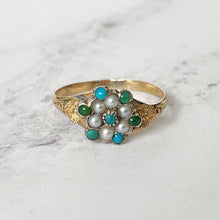 Cargar imagen en el visor de la galería, Georgian Pearl & Turquoise 18ct Gold Ring