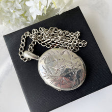Load image into Gallery viewer, Antique Victorian Aesthetic Engraved Silver Locket Necklace