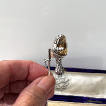 Carica l'immagine nel visualizzatore di Gallery, Victorian Scottish Silver & Citrine Grouse Claw Kilt Pin, Boxed