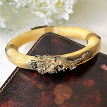 Carica l'immagine nel visualizzatore di Gallery, Antique Yellow Jade Chinese Dragon & Phoenix Bangle