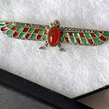 Load image into Gallery viewer, Antique Art Deco Egyptian Revival Winged Scarab Plique-à-Jour 935 Silver Brooch, Germany