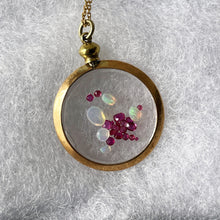 Carica l'immagine nel visualizzatore di Gallery, Antique Gold & Glass Shaker Locket Pendant Filled with Opals & Rubies