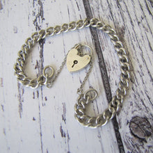 Charger l'image dans la galerie, Victorian Style Silver Curb Chain Bracelet, Heart Padlock Clasp - MercyMadge