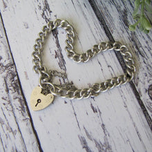 Charger l'image dans la galerie, Victorian Style Silver Curb Chain Bracelet, Heart Padlock Clasp - MercyMadge