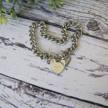 Charger l'image dans la galerie, Victorian Style Silver Curb Chain Bracelet, Heart Padlock Clasp - MercyMadge