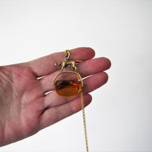 Cargar imagen en el visor de la galería, Antique Gold & Citrine Spinner Watch Fob, Hunting Dog - MercyMadge