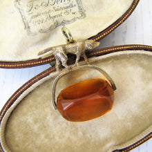 Cargar imagen en el visor de la galería, Antique Gold & Citrine Spinner Watch Fob, Hunting Dog - MercyMadge