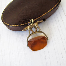 Cargar imagen en el visor de la galería, Antique Gold & Citrine Spinner Watch Fob, Hunting Dog - MercyMadge