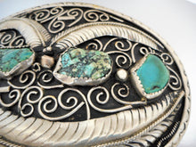 Charger l'image dans la galerie, Huge Native American Silver & Turquoise Trophy Belt Buckle - MercyMadge