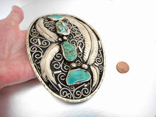 Charger l'image dans la galerie, Huge Native American Silver & Turquoise Trophy Belt Buckle - MercyMadge