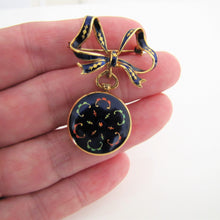 Lade das Bild in den Galerie-Viewer, Vintage 18ct Gold Blue Enamel Locket With Detachable Bow Brooch. - MercyMadge