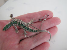 Carica l'immagine nel visualizzatore di Gallery, Antique 935 Silver, Paste Diamond, Emerald, Ruby Lizard Brooch - MercyMadge