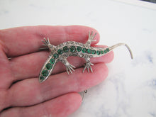 Carica l'immagine nel visualizzatore di Gallery, Antique 935 Silver, Paste Diamond, Emerald, Ruby Lizard Brooch - MercyMadge