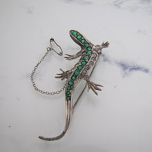Carica l'immagine nel visualizzatore di Gallery, Antique 935 Silver, Paste Diamond, Emerald, Ruby Lizard Brooch - MercyMadge