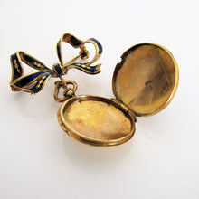 Lade das Bild in den Galerie-Viewer, Vintage 18ct Gold Blue Enamel Locket With Detachable Bow Brooch. - MercyMadge