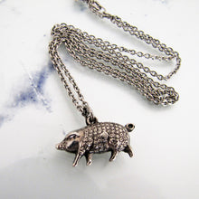Cargar imagen en el visor de la galería, Victorian Boar Pendant Charm Necklace, Sterling Silver - MercyMadge