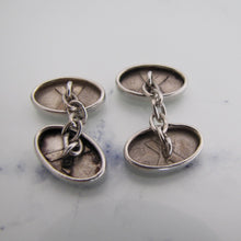 Cargar imagen en el visor de la galería, Antique English Sterling Silver Cufflinks. Edwardian Victorian Engraved Oval Cuff Links. - MercyMadge