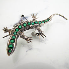 Carica l'immagine nel visualizzatore di Gallery, Antique 935 Silver, Paste Diamond, Emerald, Ruby Lizard Brooch - MercyMadge