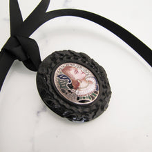 Cargar imagen en el visor de la galería, Antique Whitby Jet Enameled Silver Portrait Pendant/Brooch - MercyMadge