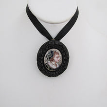 Cargar imagen en el visor de la galería, Antique Whitby Jet Enameled Silver Portrait Pendant/Brooch - MercyMadge