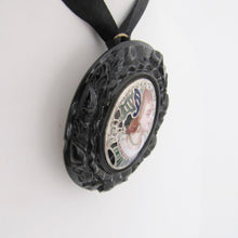 Cargar imagen en el visor de la galería, Antique Whitby Jet Enameled Silver Portrait Pendant/Brooch - MercyMadge