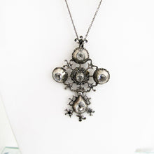 Cargar imagen en el visor de la galería, Georgian Pendant Necklace. 'Croix de Saint Lo' Black Dot Paste Diamond Cross. - MercyMadge