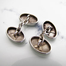 Cargar imagen en el visor de la galería, Antique English Sterling Silver Cufflinks. Edwardian Victorian Engraved Oval Cuff Links. - MercyMadge