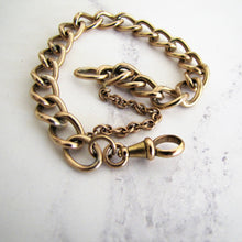 Cargar imagen en el visor de la galería, Antique 9ct Rolled Gold Watch Chain Bracelet. Victorian Curb Chain Bracelet, Dog Clip. - MercyMadge