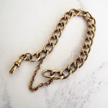 Cargar imagen en el visor de la galería, Antique 9ct Rolled Gold Watch Chain Bracelet. Victorian Curb Chain Bracelet, Dog Clip. - MercyMadge