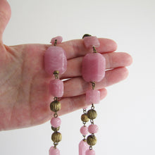 Cargar imagen en el visor de la galería, Czech Art Deco Long Rose Quartz Necklace, Chinoiserie Pressed Glass Beads. - MercyMadge