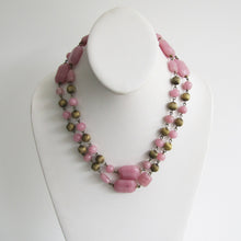 Cargar imagen en el visor de la galería, Czech Art Deco Long Rose Quartz Necklace, Chinoiserie Pressed Glass Beads. - MercyMadge