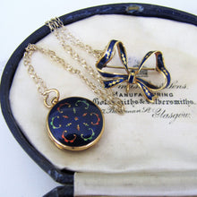 Lade das Bild in den Galerie-Viewer, Vintage 18ct Gold Blue Enamel Locket With Detachable Bow Brooch. - MercyMadge