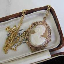Lade das Bild in den Galerie-Viewer, Antique Cameo Pendant Necklace. Rose Gold Edwardian Cameo Pendant On Chain. - MercyMadge