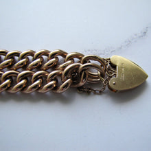 Cargar imagen en el visor de la galería, Victorian Solid 9ct Gold Curb Chain Bracelet, Heart Padlock Clasp - MercyMadge