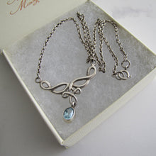 Cargar imagen en el visor de la galería, Vintage Celtic Silver & Blue Topaz Necklace. Rennie Mackintosh, Art Nouveau Style - MercyMadge