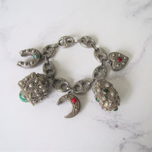 Cargar imagen en el visor de la galería, 1930s Peruzzi Silver Bracelet, Italy. Vintage Etruscan Fob Charm Bracelet. - MercyMadge