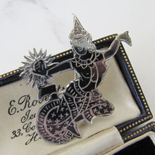 Load image into Gallery viewer, Vintage Siam Nielloware Dancing Goddess Brooch. Black Enamel & Sterling Silver Brooch, Mekkala Goddess of Lightning
