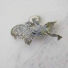 Load image into Gallery viewer, Vintage Siam Nielloware Dancing Goddess Brooch. Black Enamel & Sterling Silver Brooch, Mekkala Goddess of Lightning