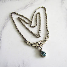 Cargar imagen en el visor de la galería, Vintage Celtic Silver & Blue Topaz Necklace. Rennie Mackintosh, Art Nouveau Style - MercyMadge