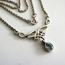 Cargar imagen en el visor de la galería, Vintage Celtic Silver & Blue Topaz Necklace. Rennie Mackintosh, Art Nouveau Style - MercyMadge