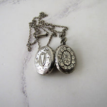 Cargar imagen en el visor de la galería, Victorian Silver Locket Necklace, Engraved Forget Me Nots, Irish Harp - MercyMadge