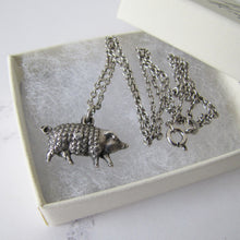 Cargar imagen en el visor de la galería, Victorian Boar Pendant Charm Necklace, Sterling Silver - MercyMadge