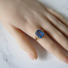 Load image into Gallery viewer, Art Deco Blue Zircon Ring, 9ct Gold. - MercyMadge